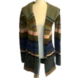 Toad & co Merino Heartfelt  Open-Front hooded Striped Cardigan size S EUC